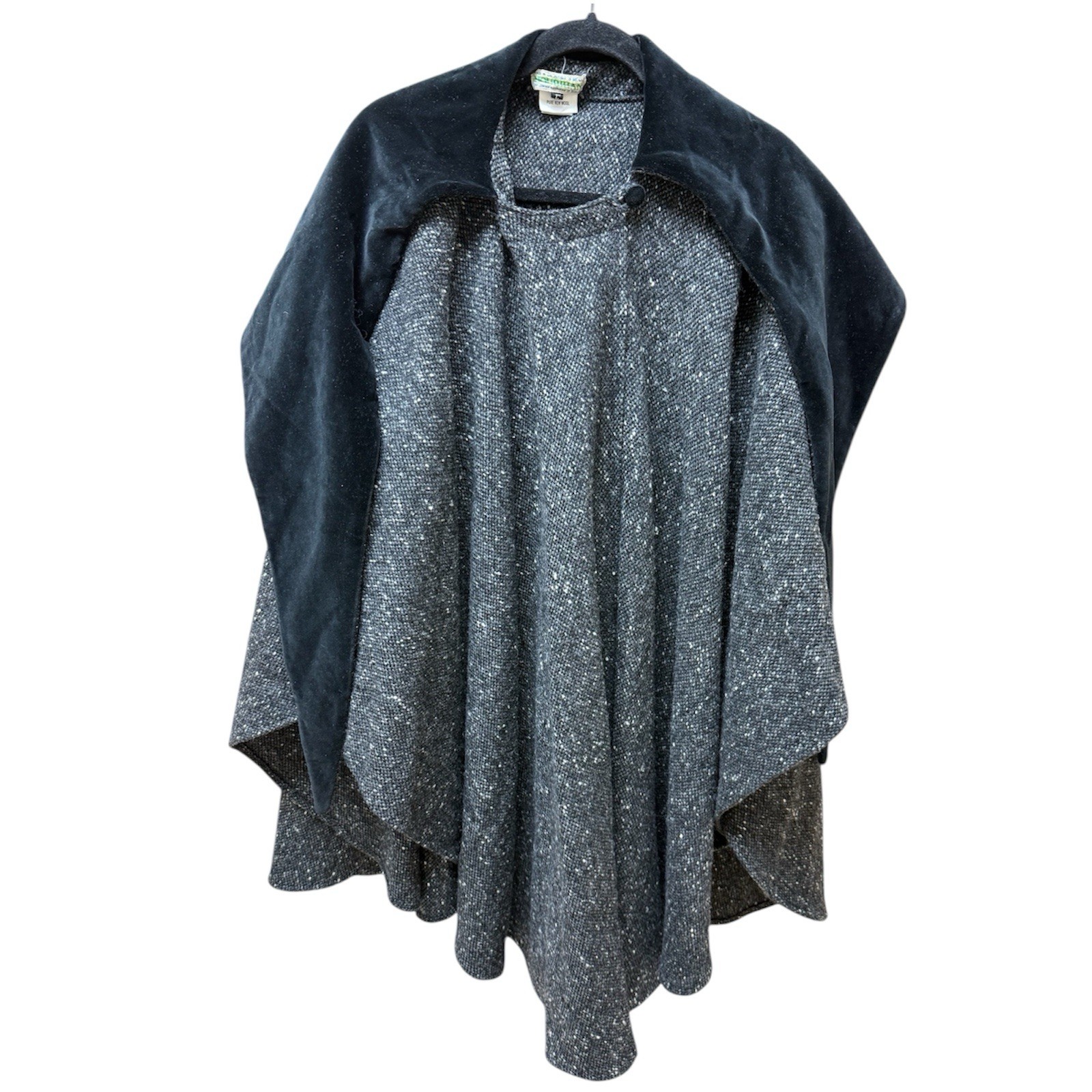 Vintage Jimmy Hourihan Gray Wool hooded cape.Black velvet hood lining. Sz F