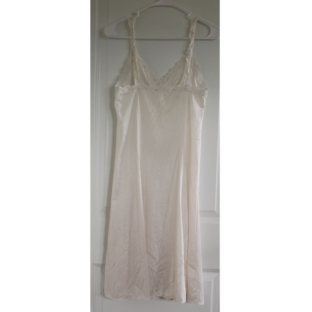 Vintage Ivory Midi Slip Dress Lace Trim lingerie Style Size 36 Y2K Minimalist