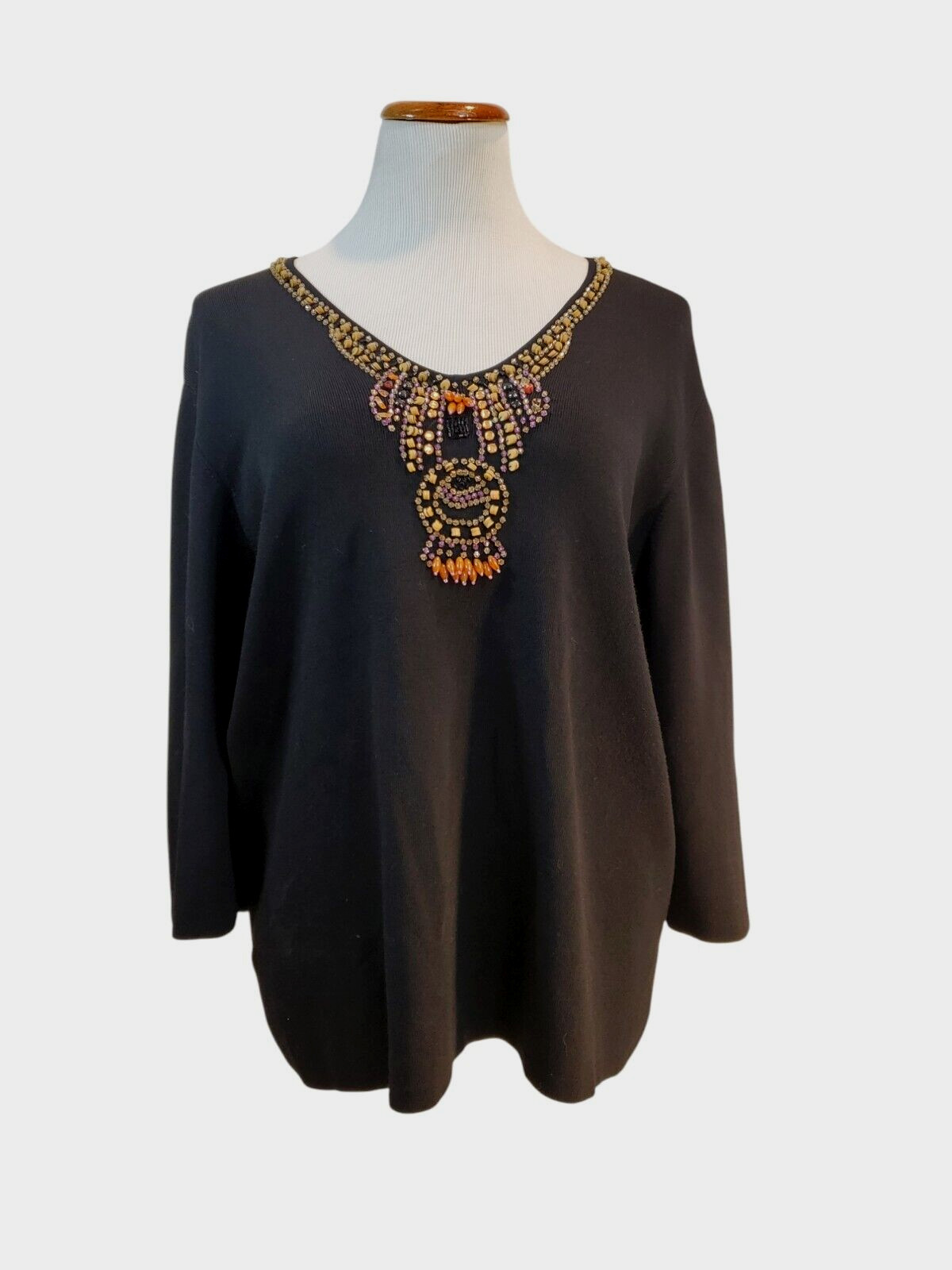 Joseph A Woman Qu’Est Cequec 'Est Silk Vintage Black Beaded 1990s VTG Sweater 1X