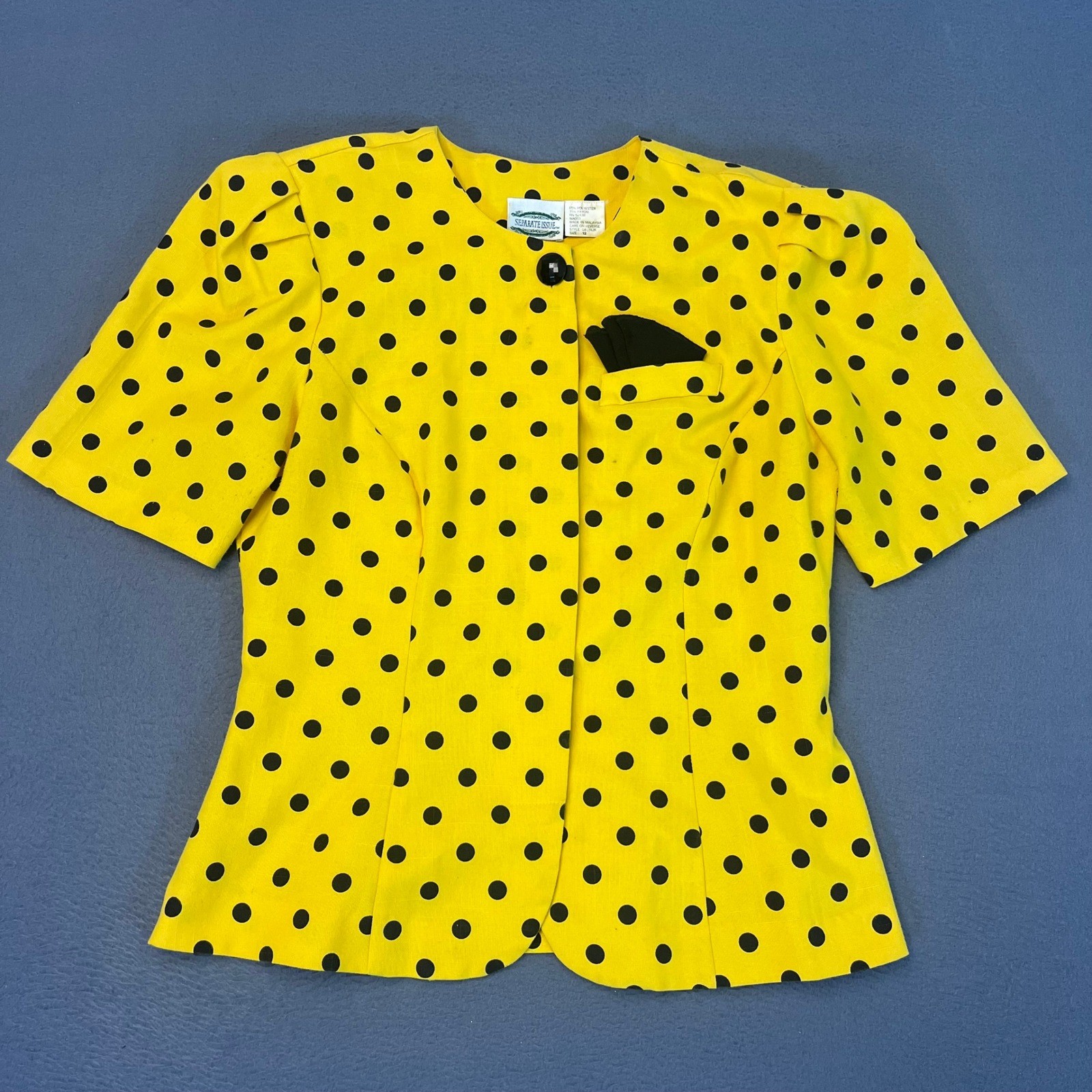 Separate Issue Vintage Yellow Black Polka Dot Short Sleeve Blazer Top Size 12
