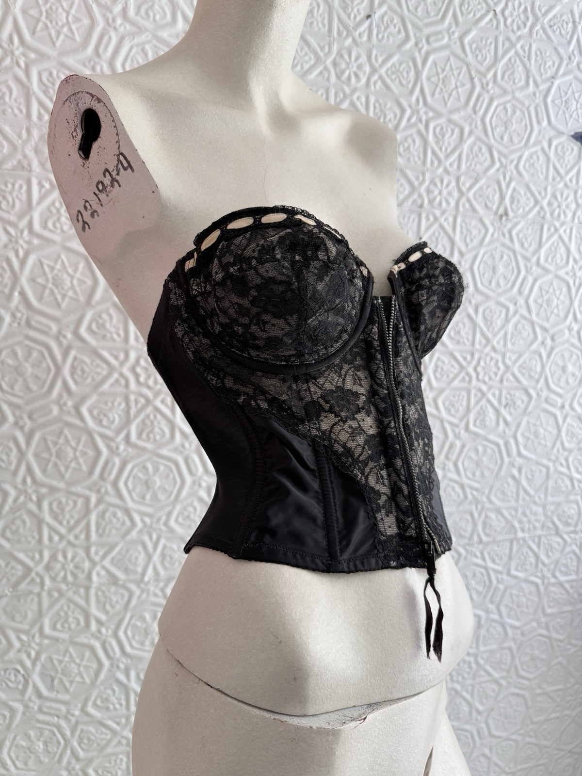 vintage Lady Marlene Corset Bra Top Strapless Bustier lace 1950s Black 34 B