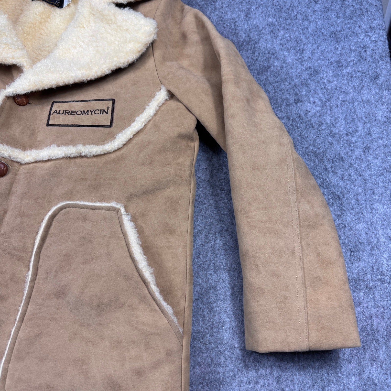 Vintage Swingster Sherpa Lined Coat Med. Faux Suede Brown Ranch Aureomycin Logo