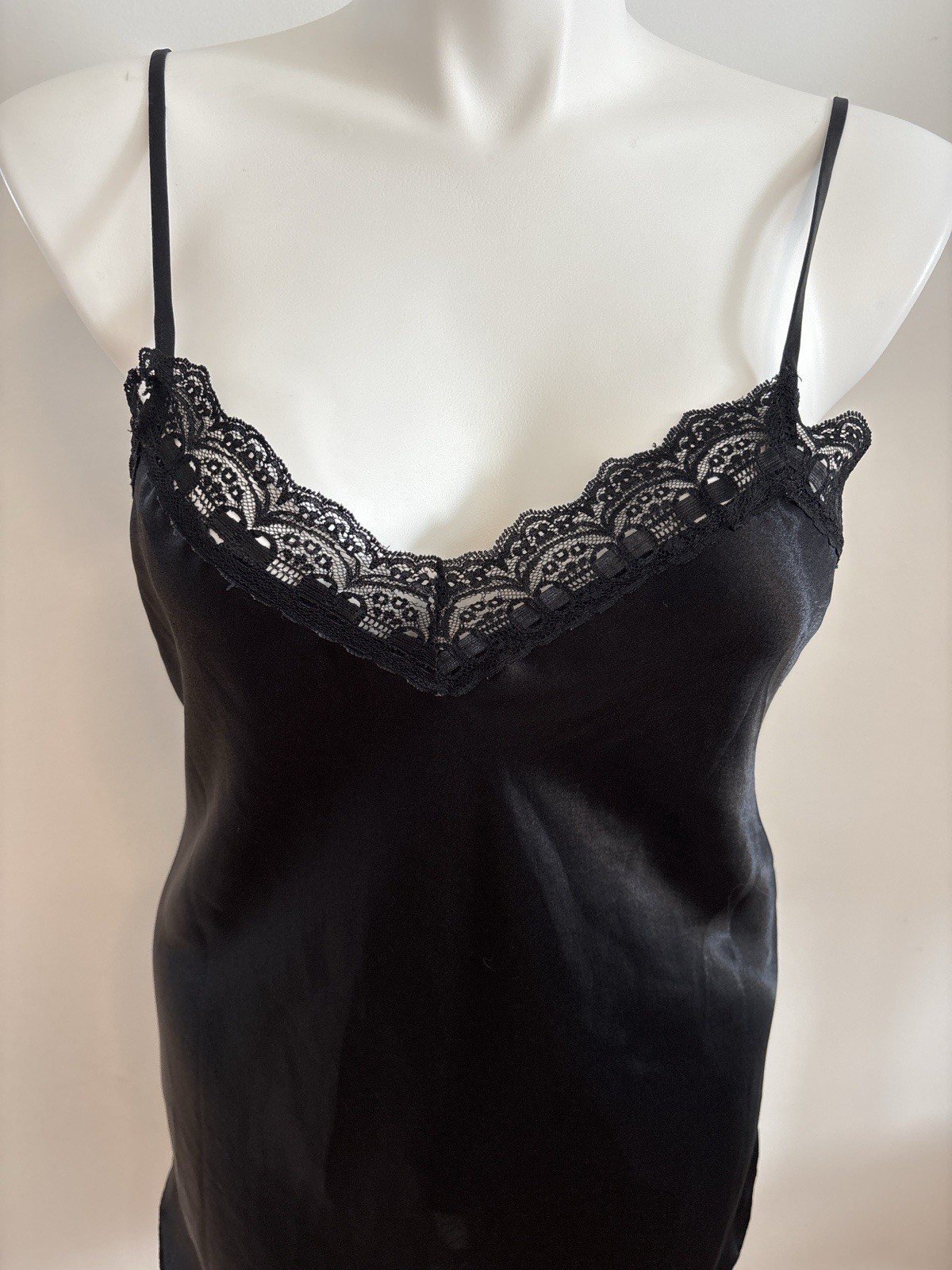 Romance Du Jour Black Lace Slip Dress Large Made in USA Vintage 90s Chemise