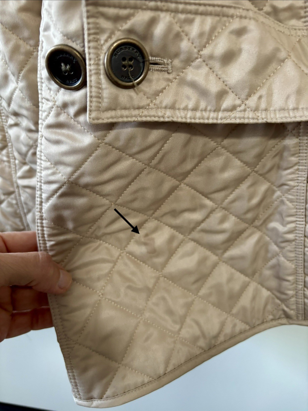 Burberry Brit Tan Quilted Jacket Size PS Vintage Plaid Logo on Buttons