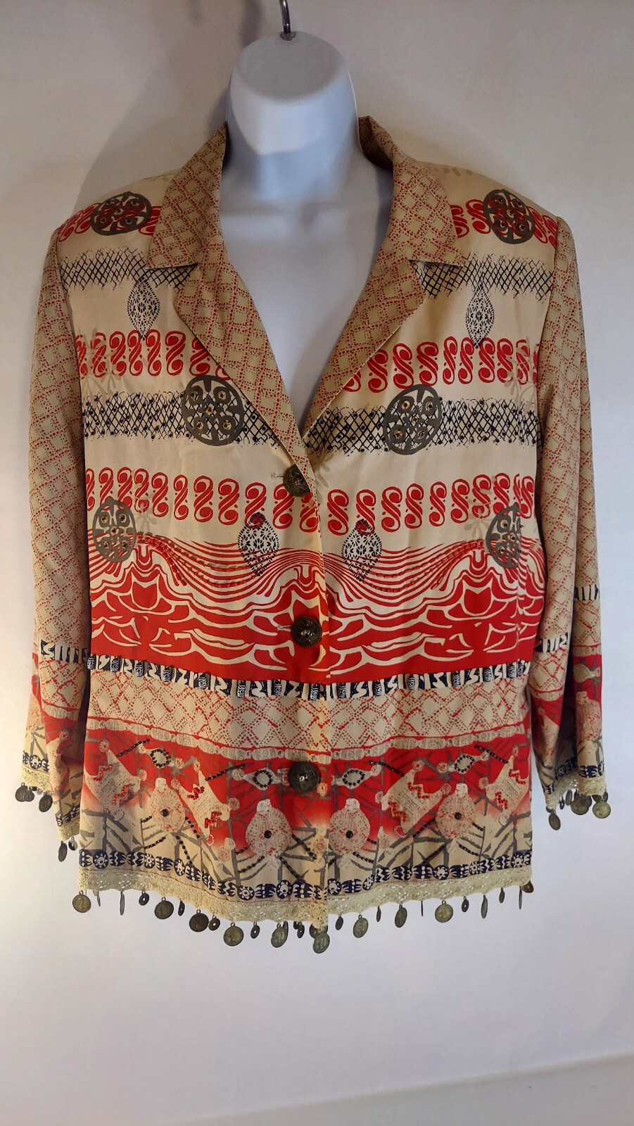 Vintage Nancy Bolen-City Girl Silk Blouse W/Beaded & Metallic Artwork Sz Med