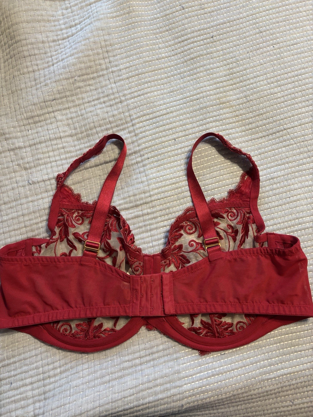 SOMA Womens Sensuous Lace Underwire Unlined Red Bra, Size 44D, Rhinestones