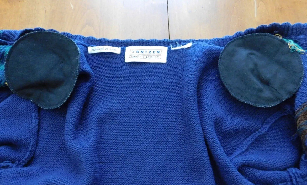Jantzen Classics Lg Knit Embroidered Horse Race Jockey Blue Ribbon Cardigan L/XL