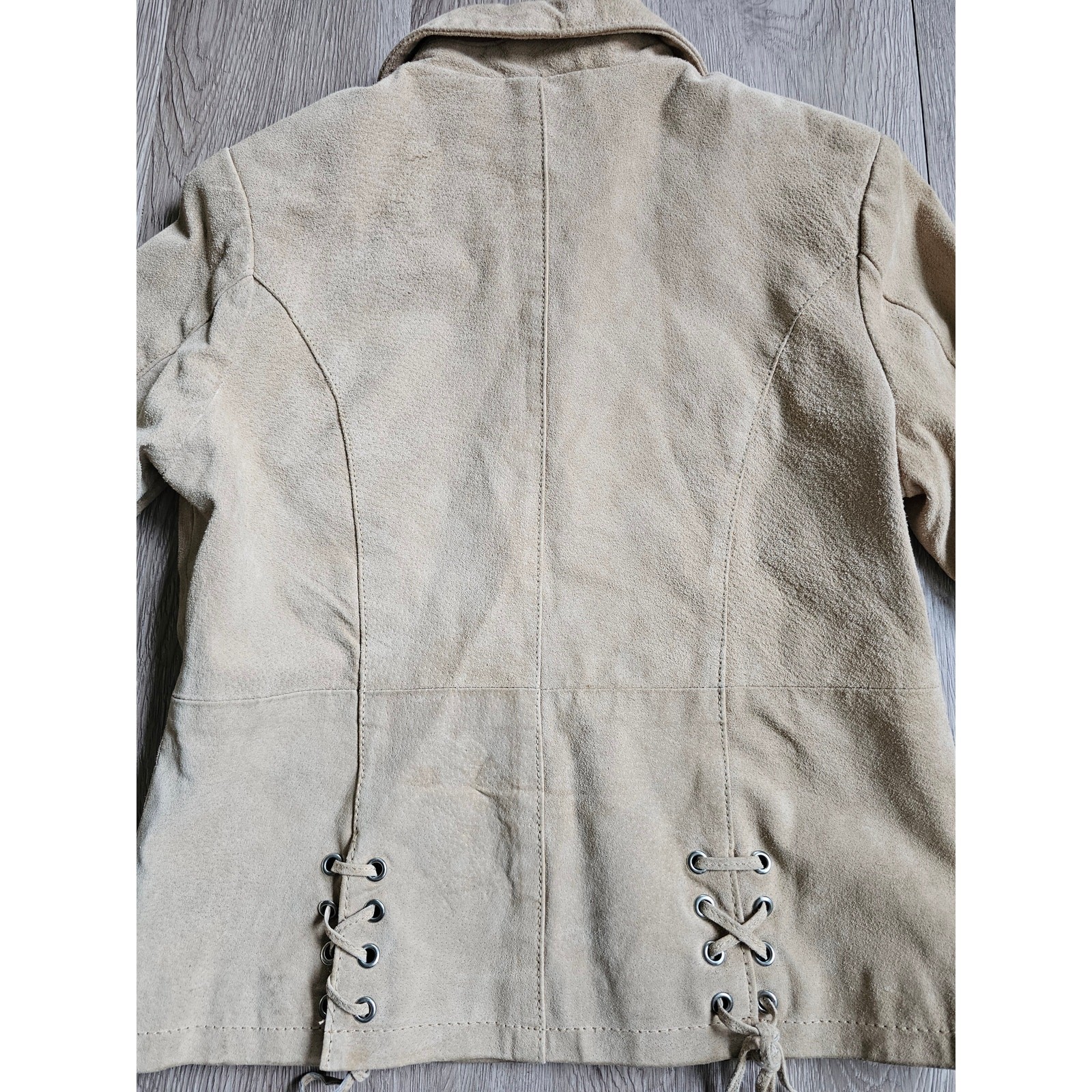 Vintage Y2K Tan Genuine Suede Leather Zip Jacket Lace Up Accents | Western