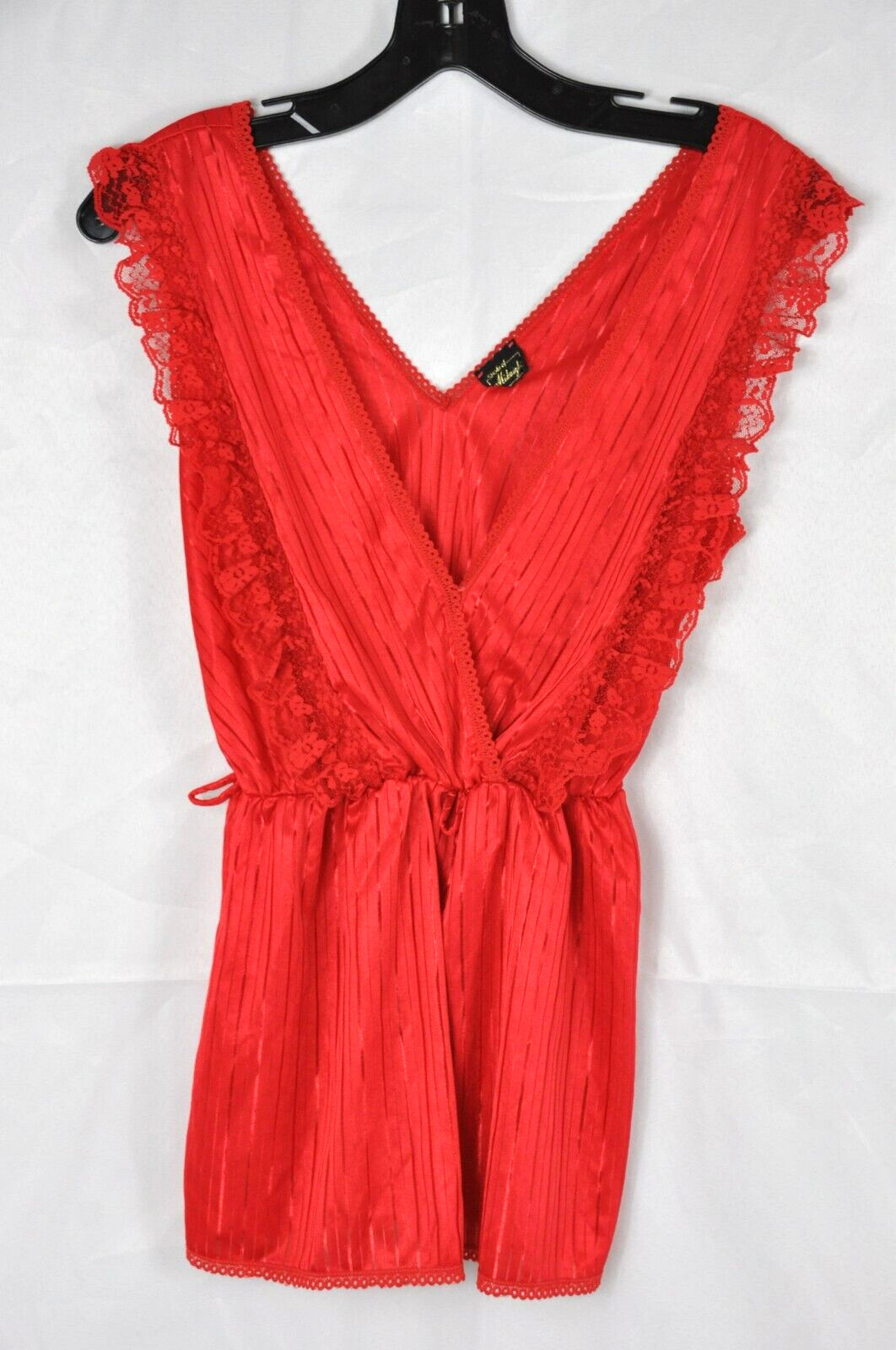 Vintage Red stroke of midnight slinky polyester V neck top no tie lingerie USA