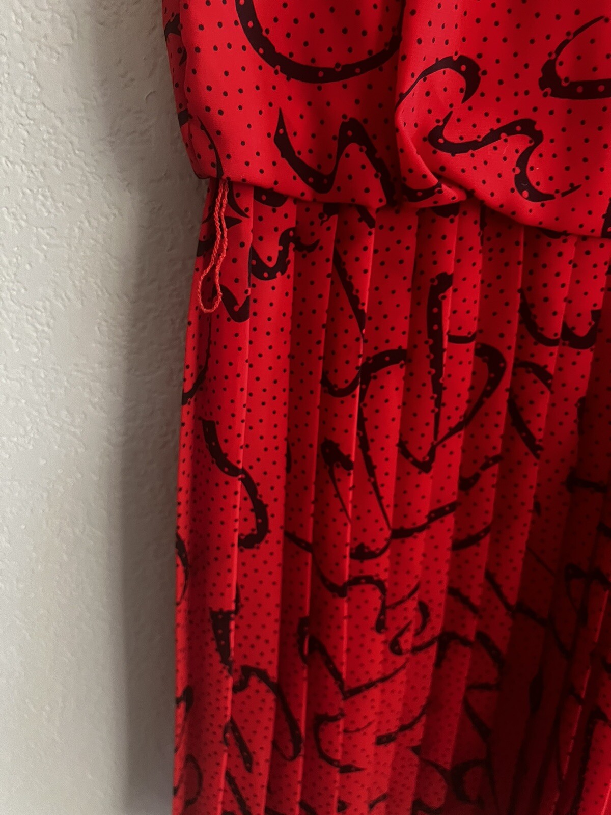 Vintage 70’s Diamond Run Women’s 100% Polyester Red Drop Waist Dress- Black/Red