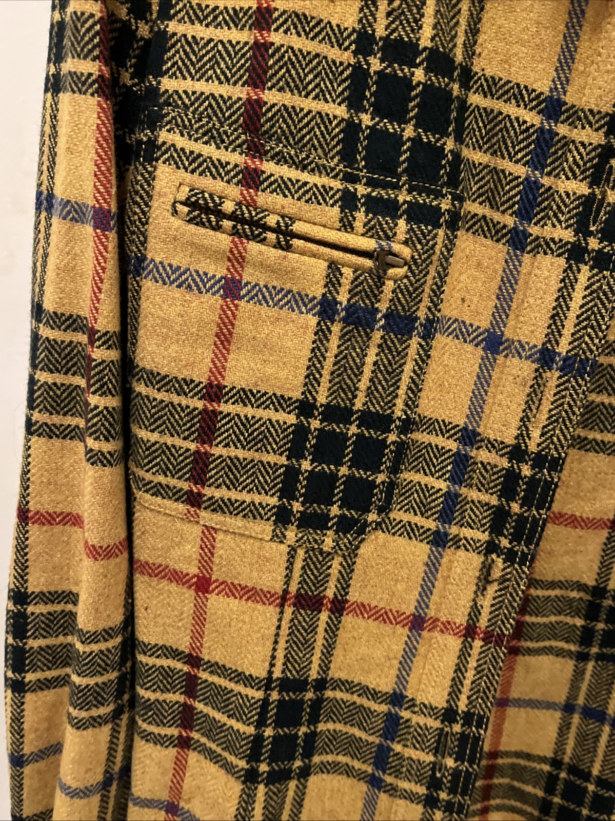 VINTAGE Les Copains Blue Eagle Yellow Plaid Jacket Italy Sz 42 Wool Blend Grunge