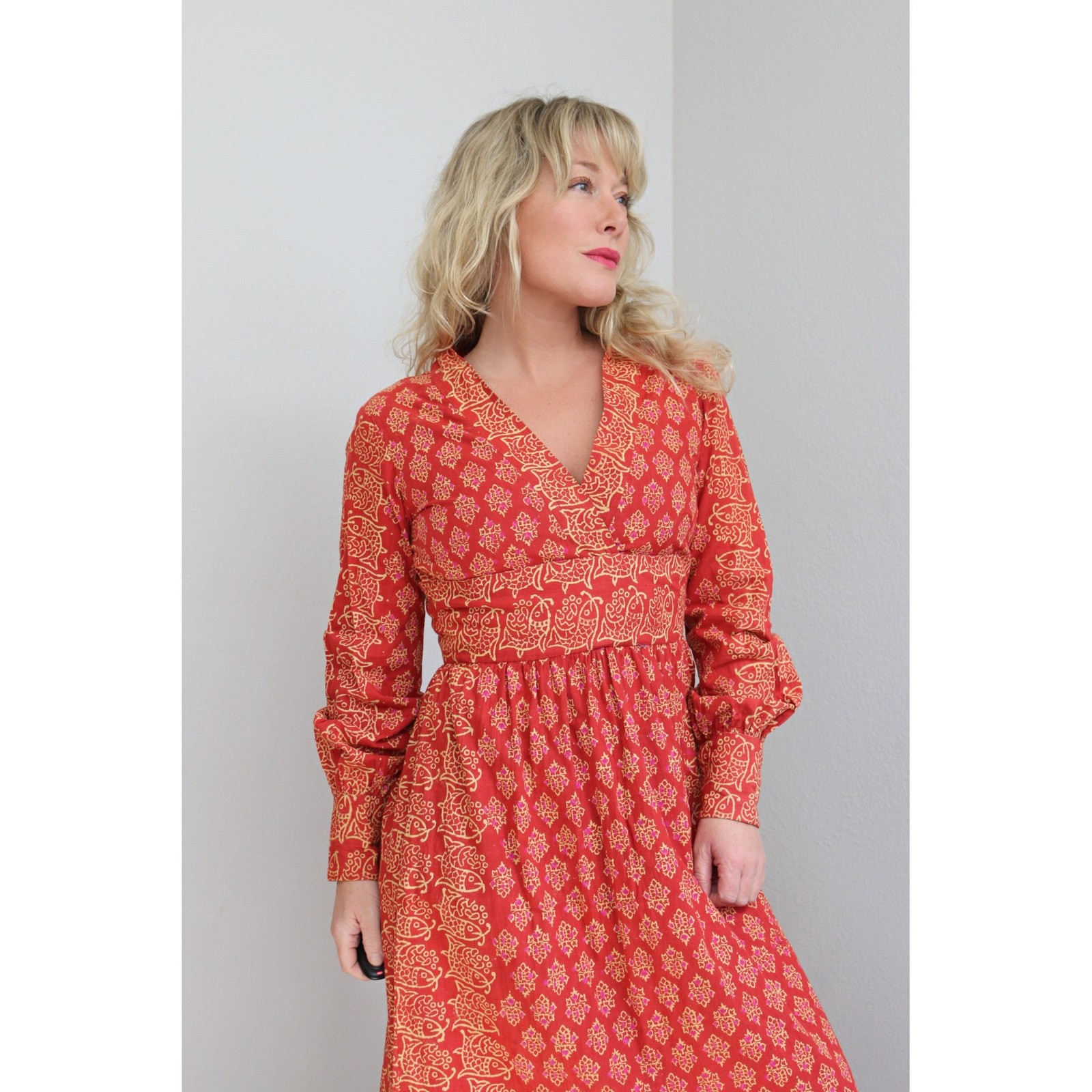 1970’s Vintage Indian Imported Batik Cotton Block Print Dress ~ Women’s XS SM