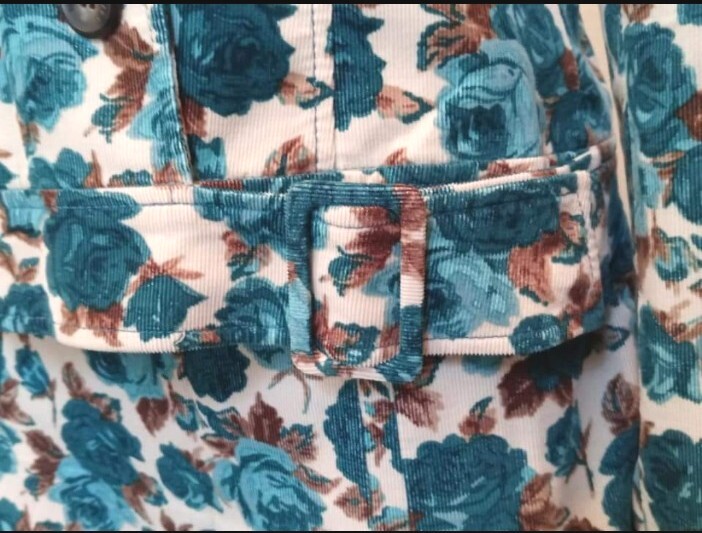 VTG Japan Women’s Large Shirt Jacket Skirt Set Blue Floral Lined Fine Corduroy