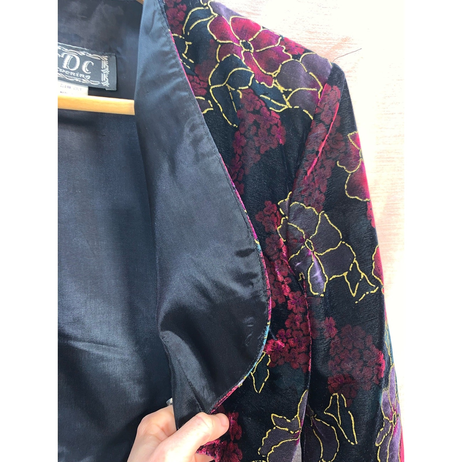 Vintage Velvet Floral CDC Evening Bolero Jacket Womens M 90s Party Cropped