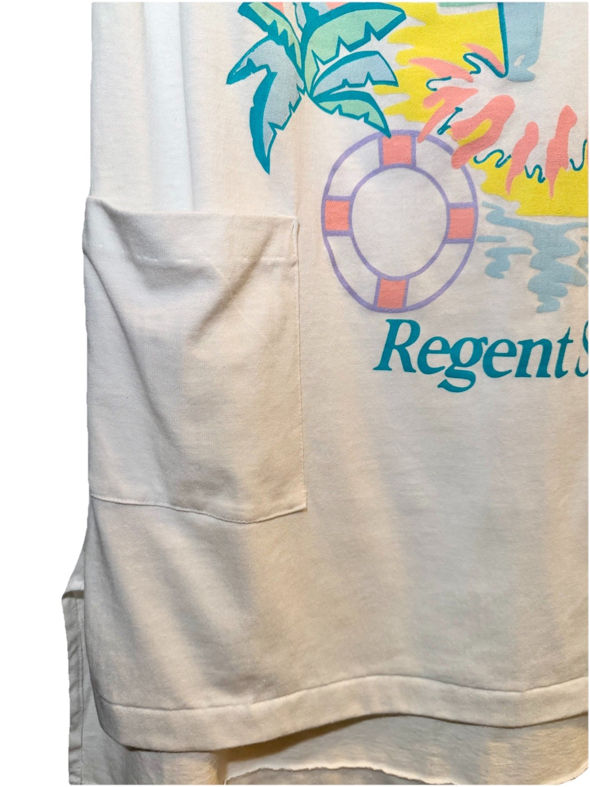 Y2K Tourist Cruise Ship Cover Up Dress Palm Trees Beach Pockets 90s Regent Sea