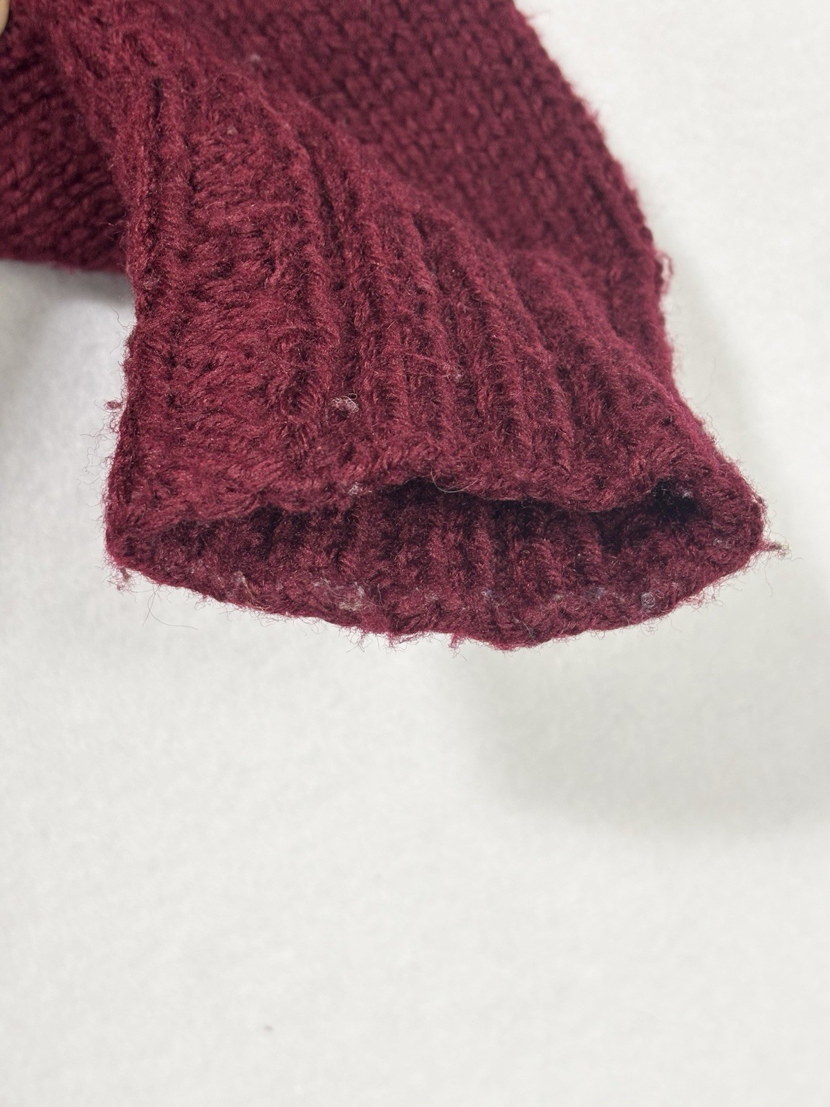 Vintage Two-Tone Red Chunky Hand Knit Turtleneck Sweater Womens M/L Thick Chunky
