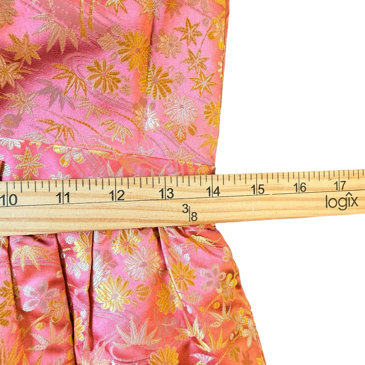 Handmade Silk Brocade Dress Pink Gold Floral Asian Inspired Bow Waist Small