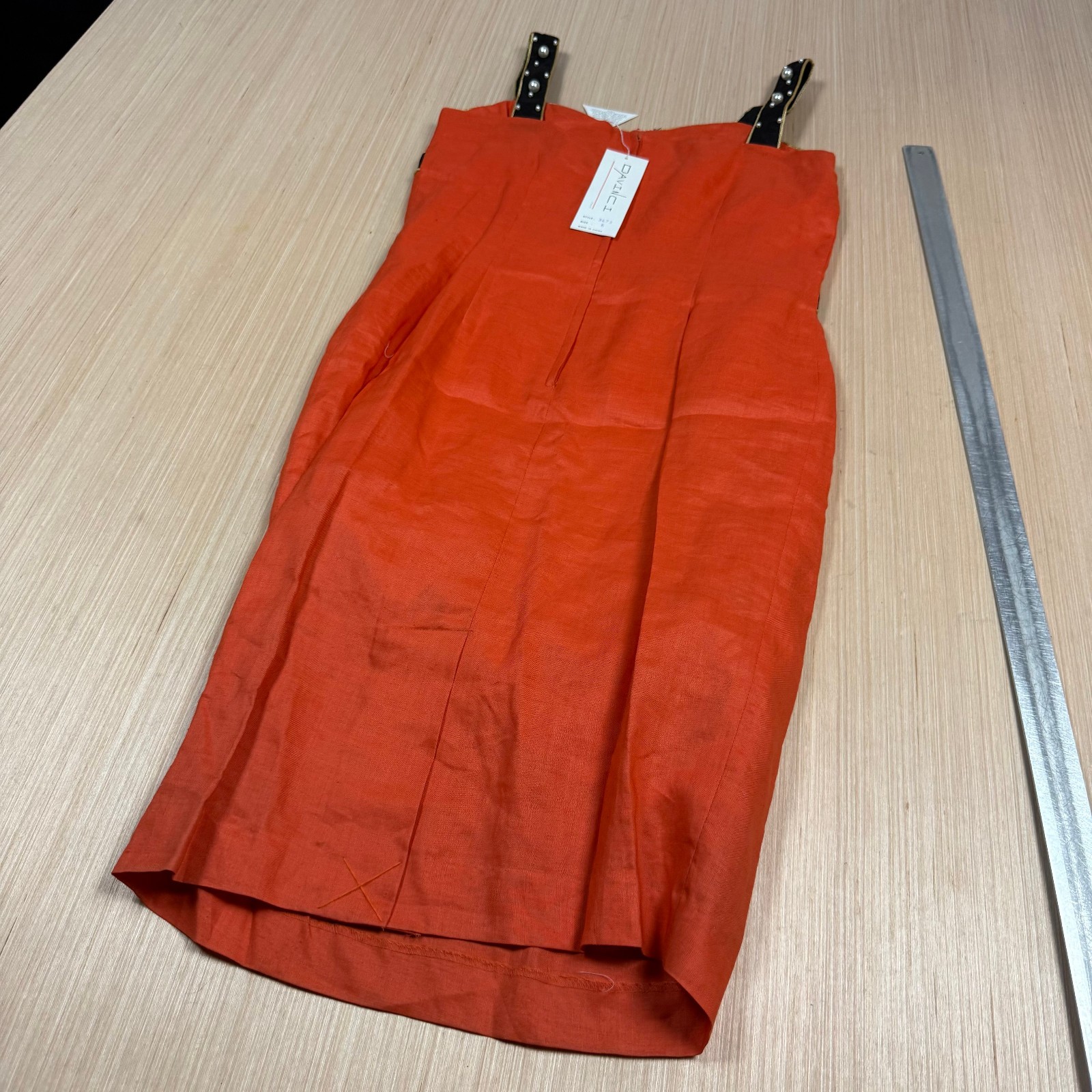 80s 90s Vintage Davinci Midi Dress Pearls Orange Black size 6 Party Festival