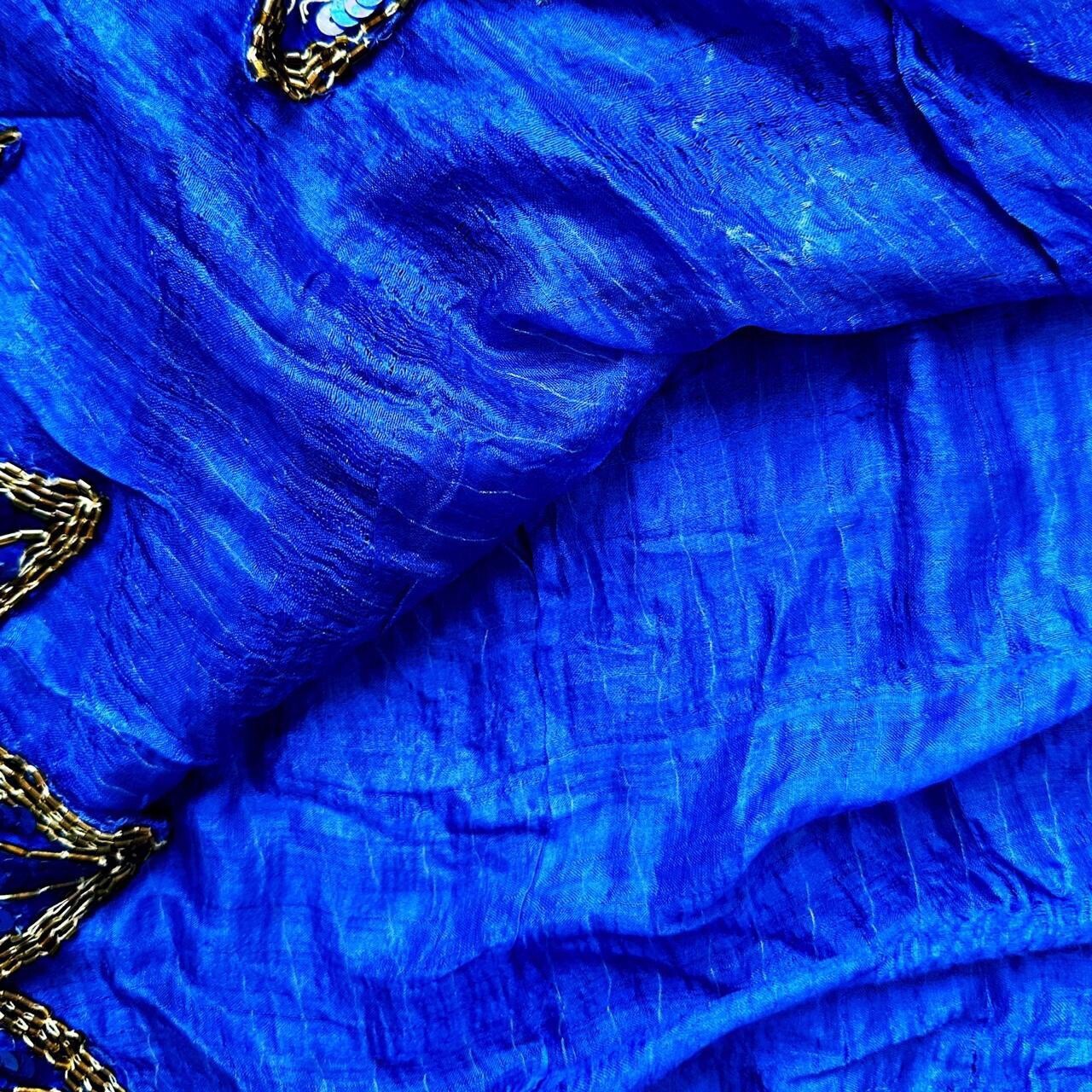 Stunning Vintage SILK INDIA Full Sequin Sapphire Blue Beaded Cocktail Dress M