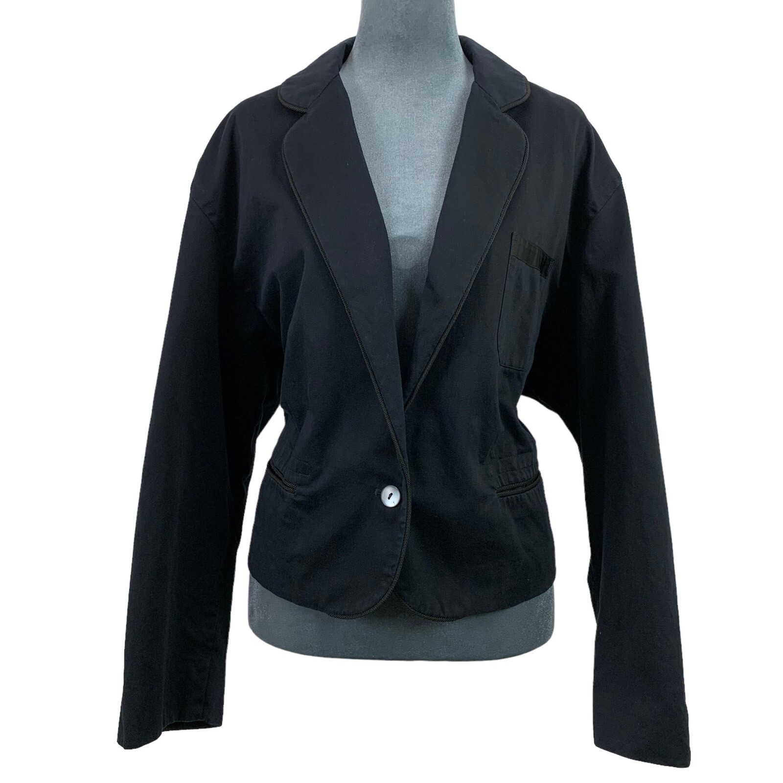 Vintage Liz Sport Womens Large Black Cropped Blazer Cotton Dark Academia Goth