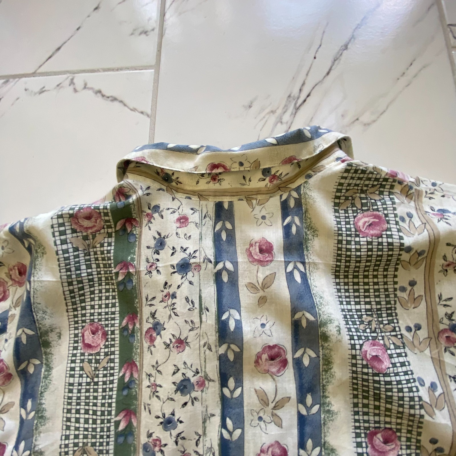 Tapsilo Vintage Womens Button Front Floral Patchwork Blouse Short Sleeve Large