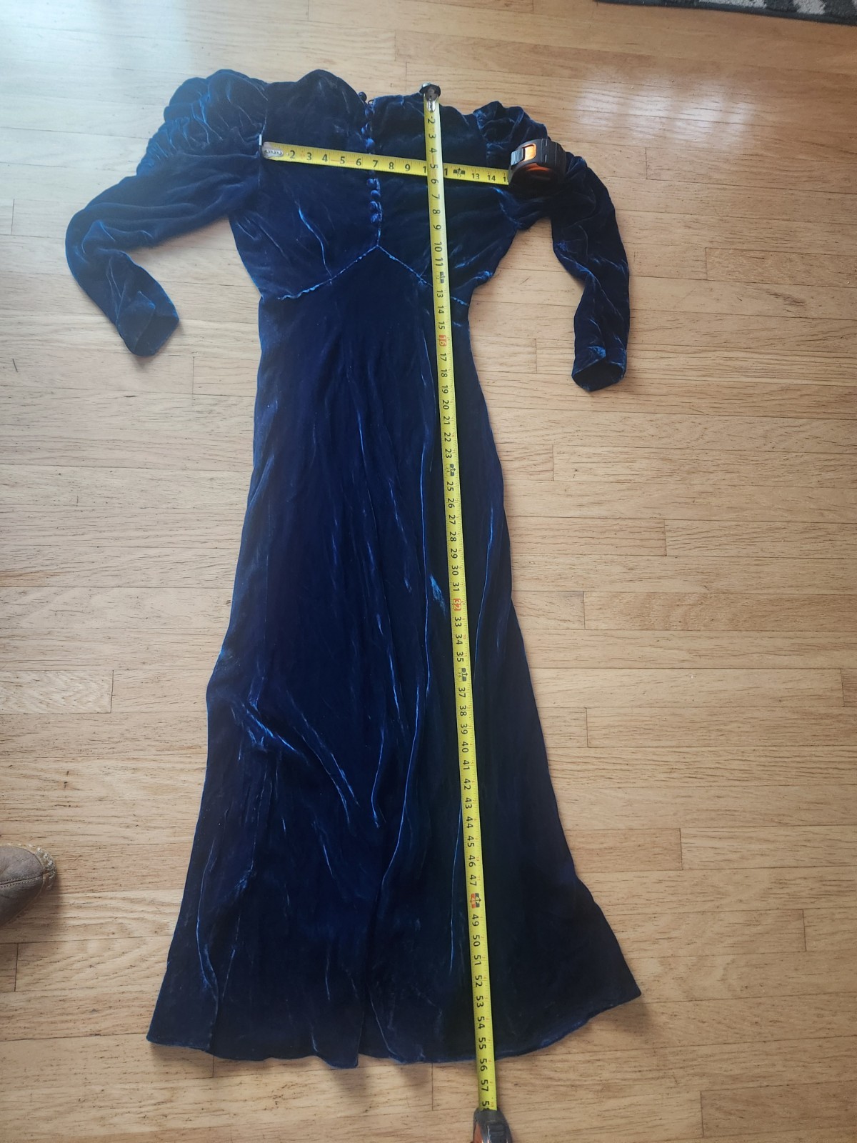 True Very Vintage Blue Velvet Bias Cut Gown*Gown In Gd Condition*Covered Buttons