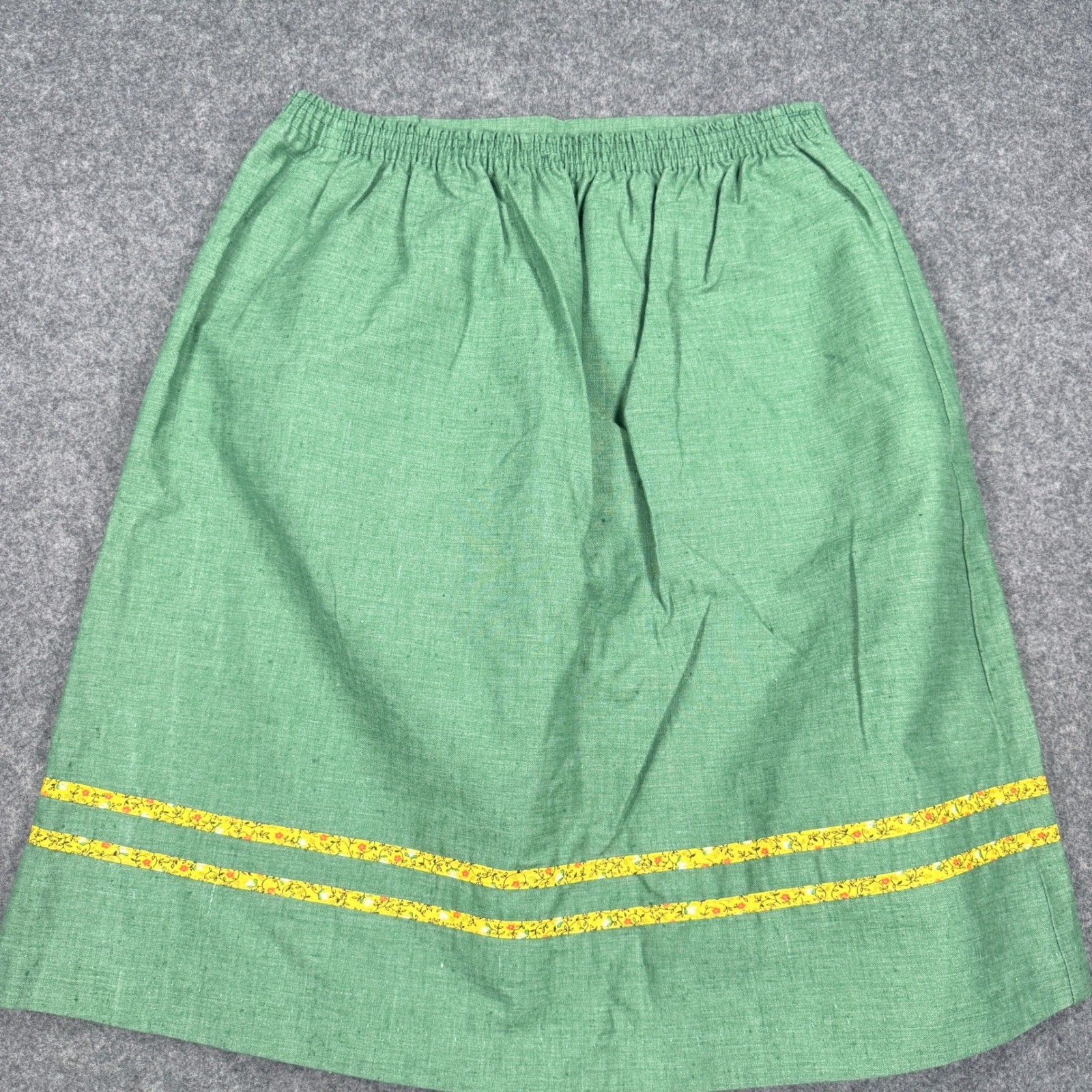 Vintage Sears Roebuck Green A-Line Skirt Floral Trim Made in USA Size 14 70s