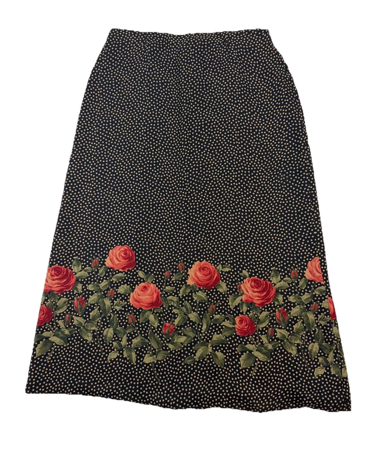 Vtg Liz Claiborne 12 Petite Midi Skirt 100% Silk Roses Polka Dots Lined Romantic