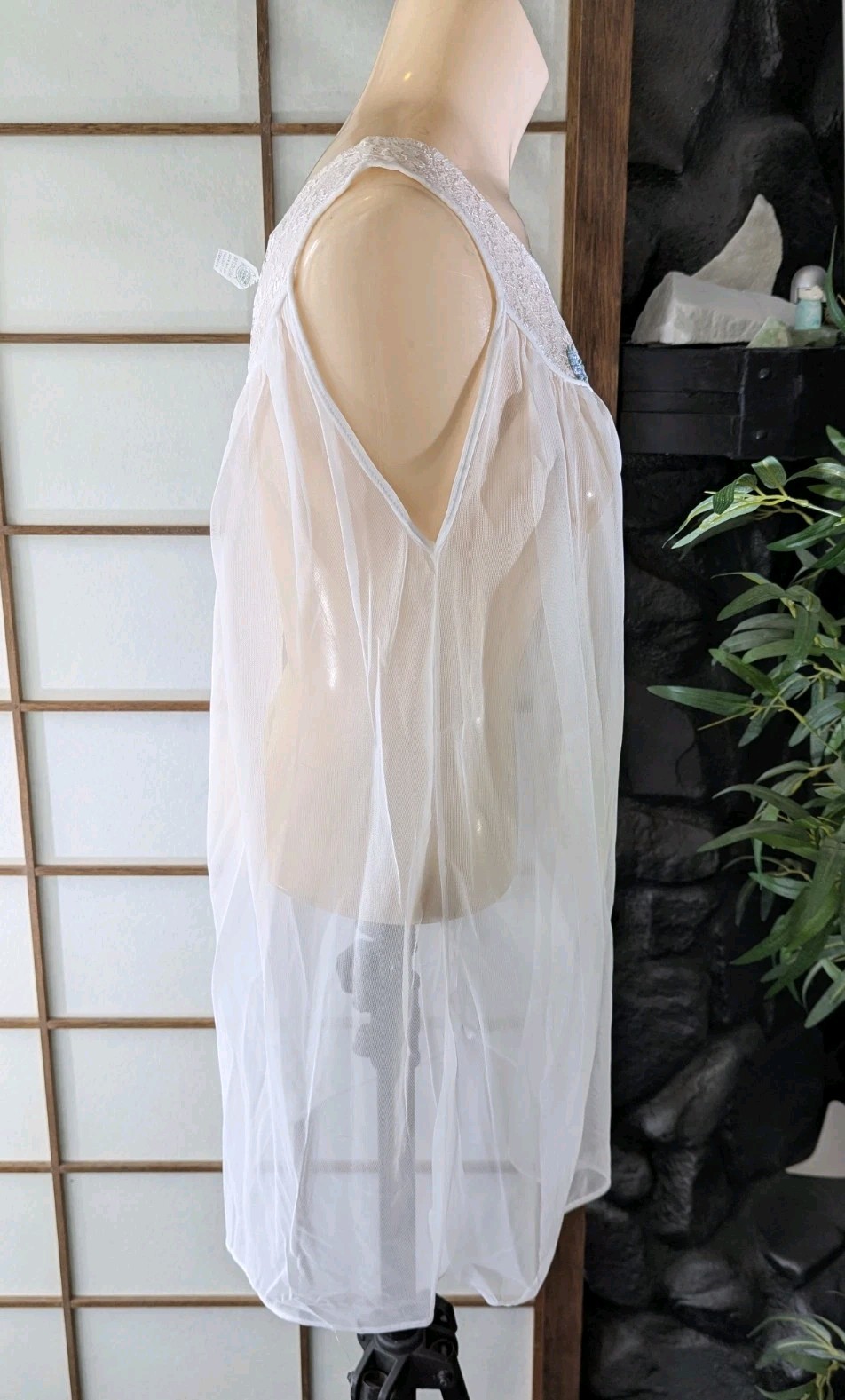 Vtg GMC Peignoir Robe Gown Lingerie Set White Chiffon Chantilly Lace Sz M 1960s