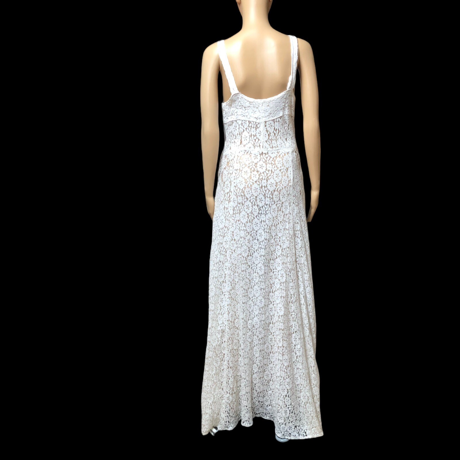 Vintage 30s White Lace Nightgown Gown Dress Sheer Sleeveless Lingerie Repair