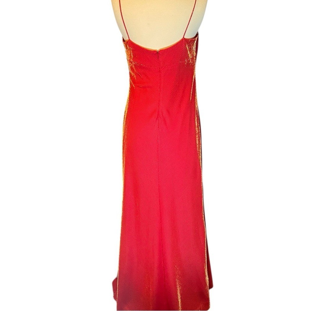 VTG 90s Betsey & Adams Red Gold Metallic Mesh Prom Gown Dress 12P NWT
