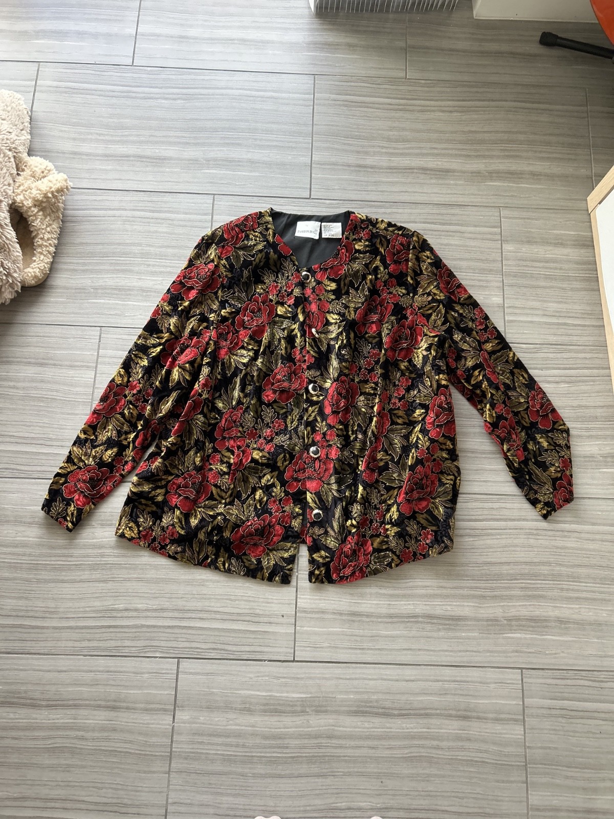 Vintage Baroque Floral Velvet Jacket Red Gold Black Tapestry Blazer Statement
