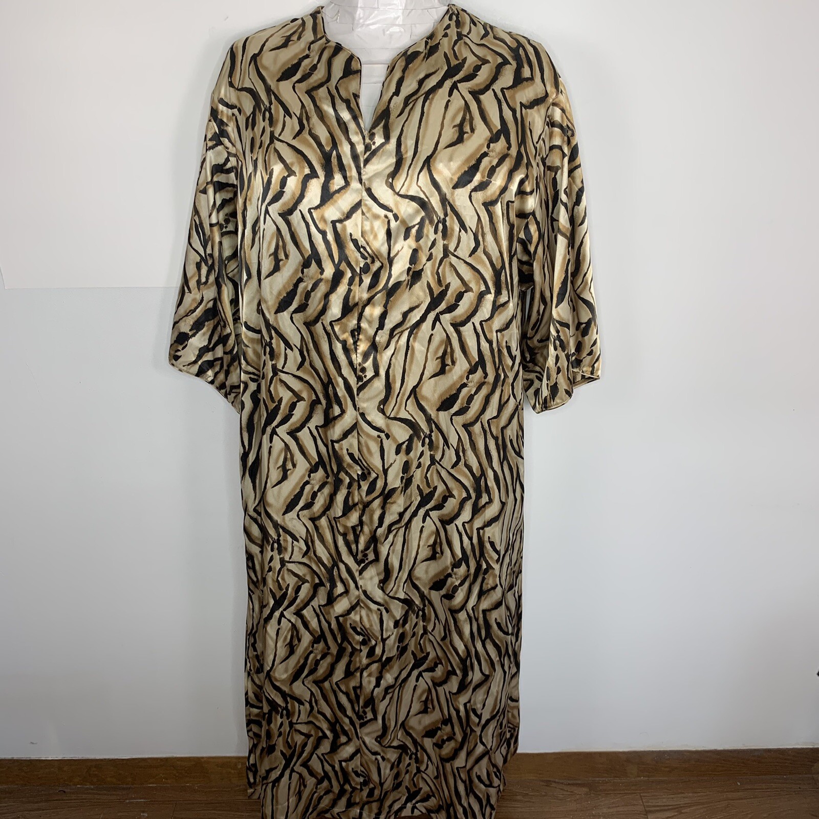 Valerie Stevens Animal Print Maxi Dress sz M Caftan Resort Glam VINTAGE BP34