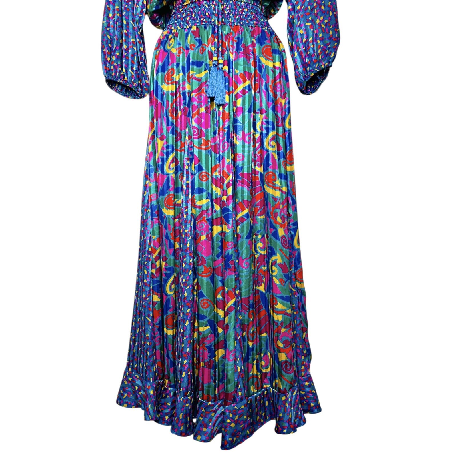 Jaymee Papell Vintage 80’s Beautiful Maxi Dress Cinch Waist Tussles Artsy Sz.Sm
