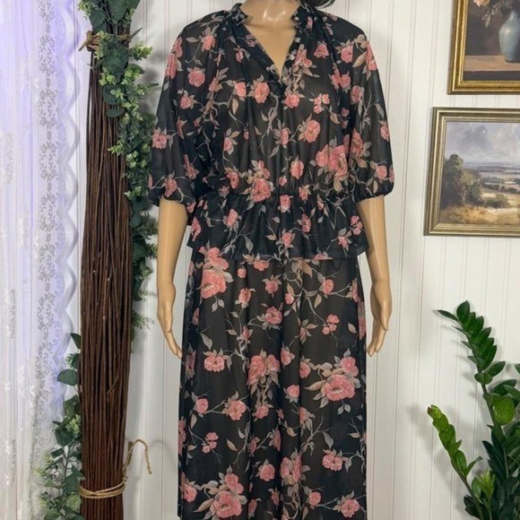 Vintage 90s Sheer Floral Matching Set Size 14