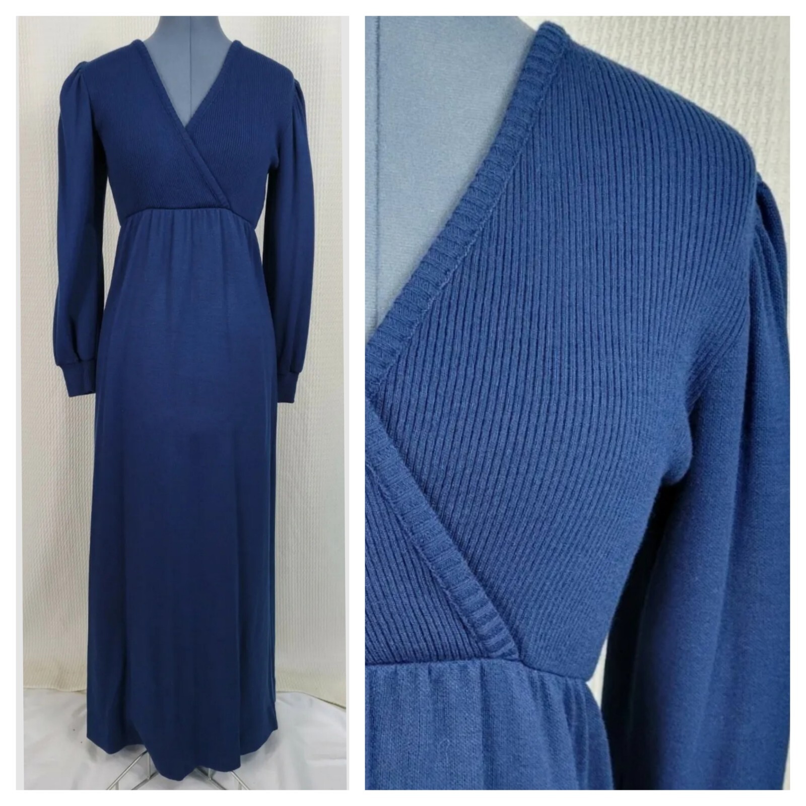 Vintage Cooper Navy Blue Knit Wrap Bodice Dress Size 11