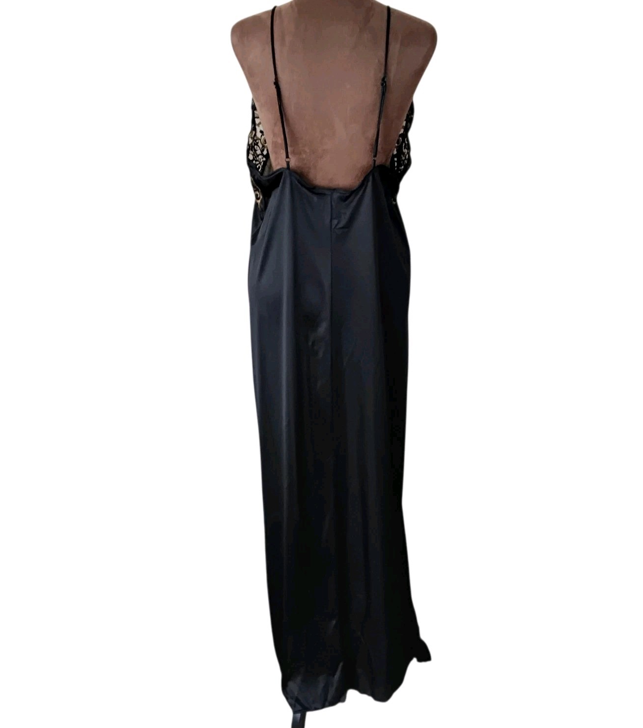 Vintage Nightgown Soft Moments New York Large Black Gold Lace Bow Whimsigoth