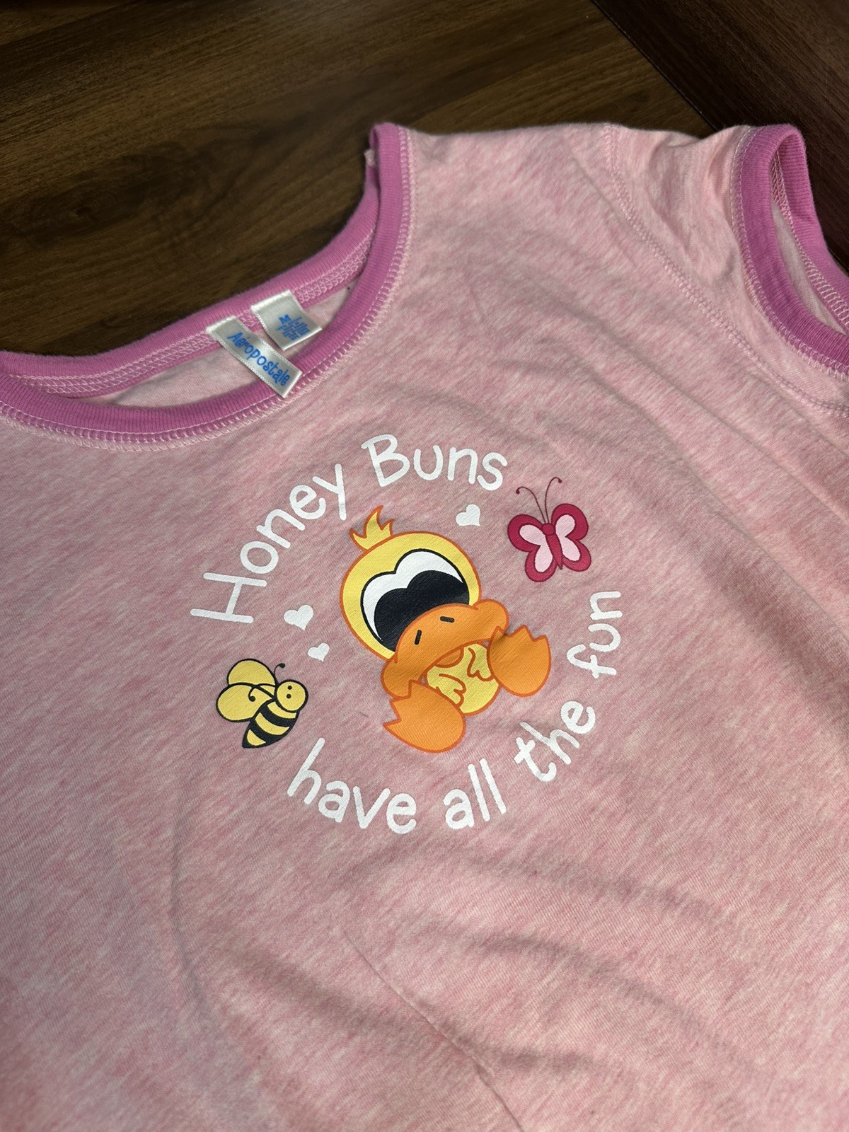 Vtg Y2K 00s Aeropostale Pink Baby Tee Shirt M Honey Buns Have All The Fun