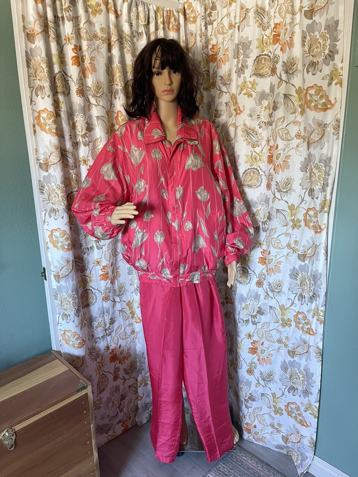 Vintage Coaco 1980s Windbreaker Set Pink/Grey size L-XL Tall