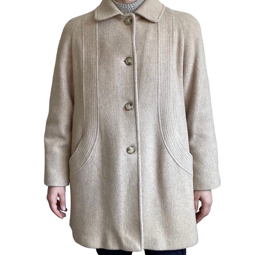 Vintage Bromley Collection Womens Cream Wool Mid Length Retro Trench Coat Sz 16
