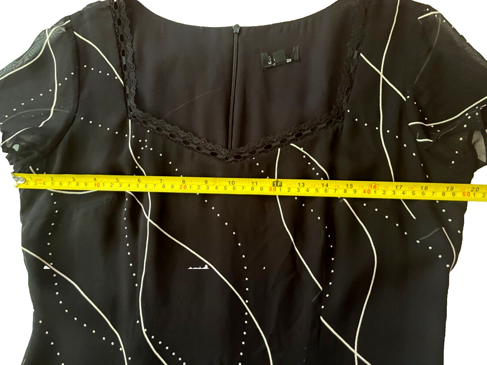MICA SHEER MIDI RAYON BLACK WHITE LACE DETAILS DRESS FULLY LINED BACK ZIP sz 10