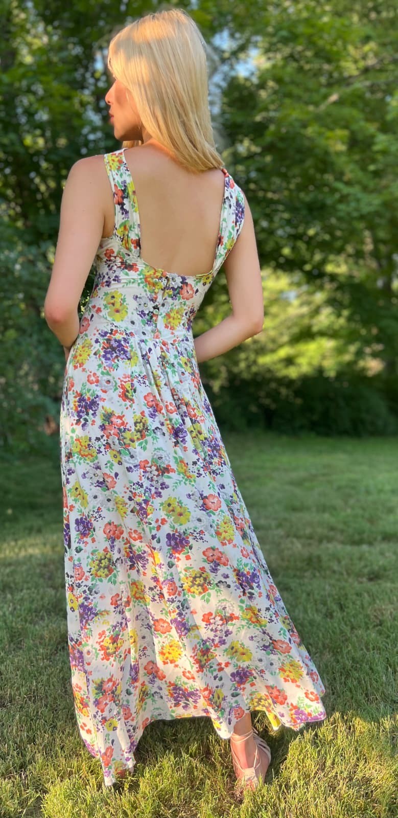ALLURING 1930’S MULTI FLORAL RAYON DRESS W OPEN BACK
