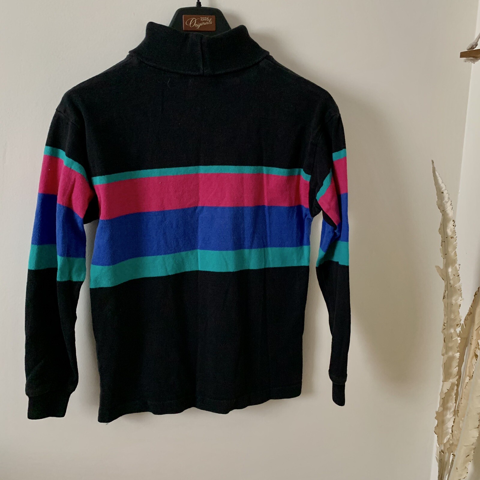 Vintage LL Bean Mulitcolor Striped Sweater Black Turtleneck Y2K 90s Medium
