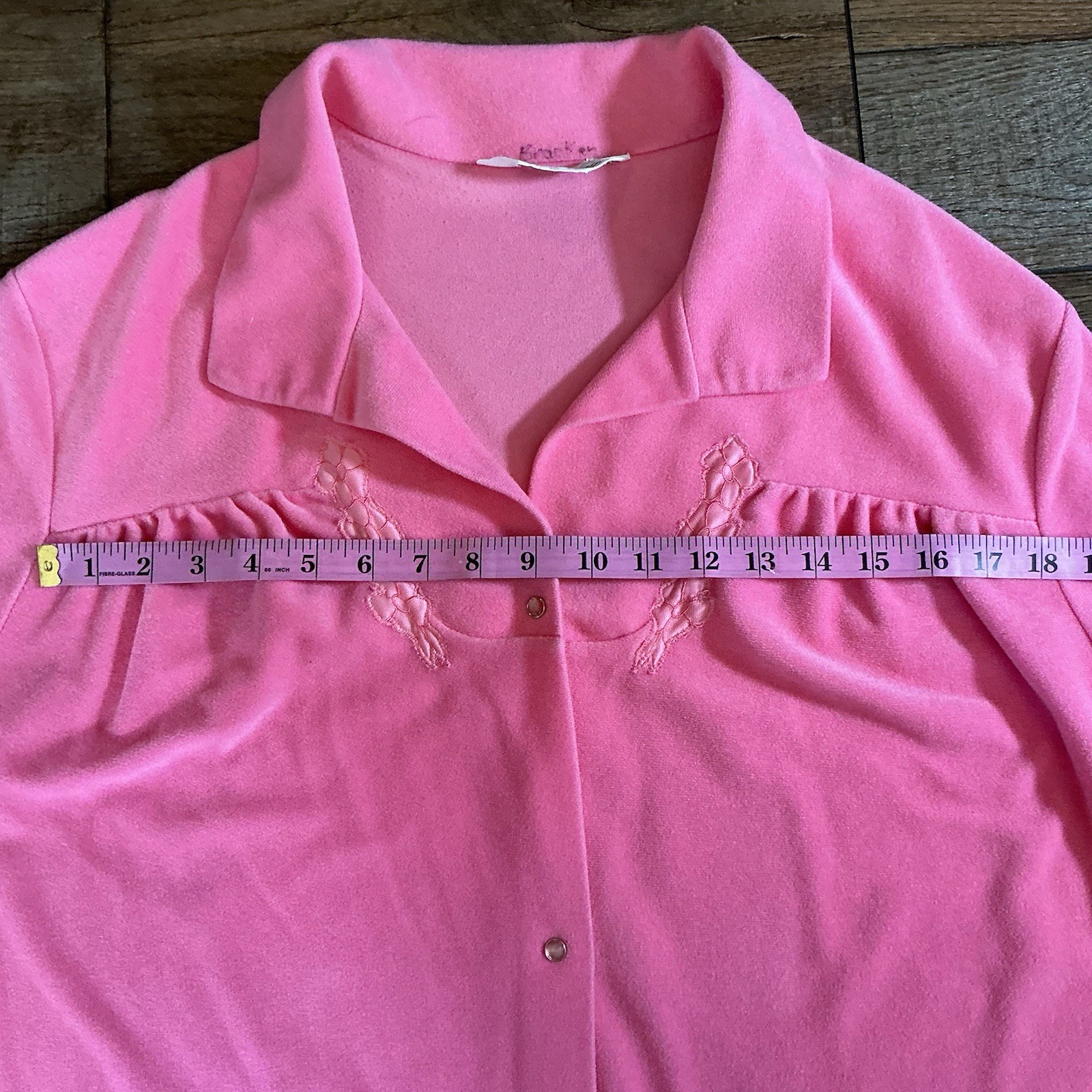 VINTAGE Size XL Vanity Fair Pink Hounse Dress Robe USA Made Button Front #74708