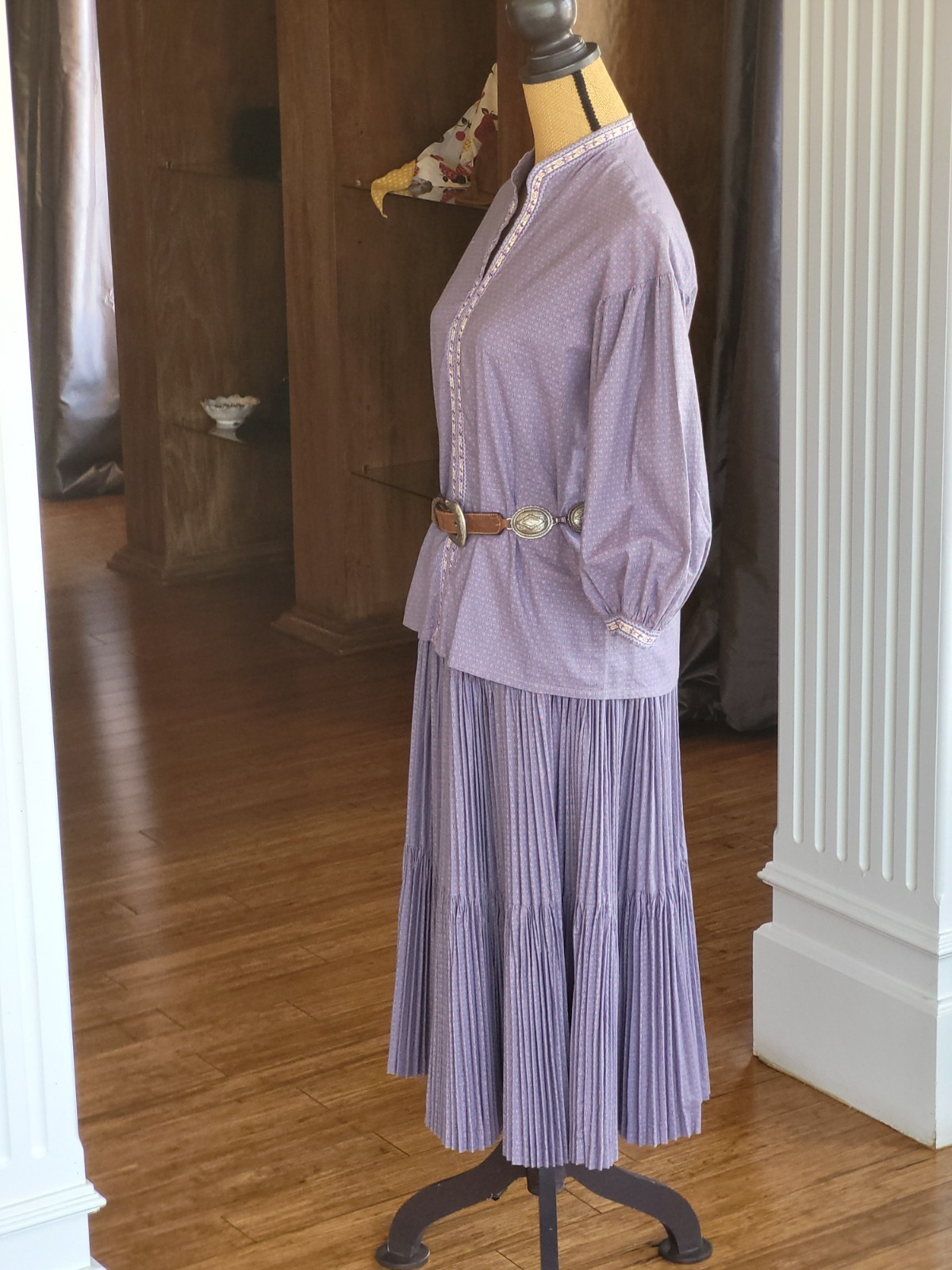Martha Of Taos Vintage Small Purple Prairie Broom Skirt & Blouse Set Small (4-6)