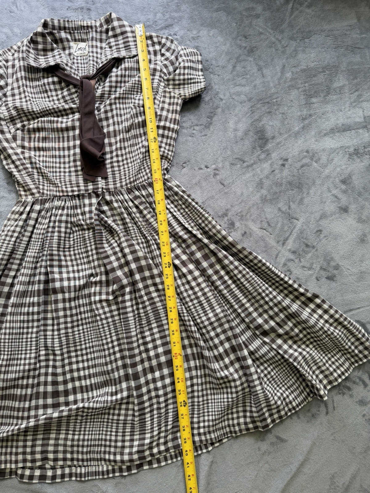 VTG 50s 60s Lorch Of Dallas Gingham Plaid Skirt Tie Brown Rockabilly Swing S/M?