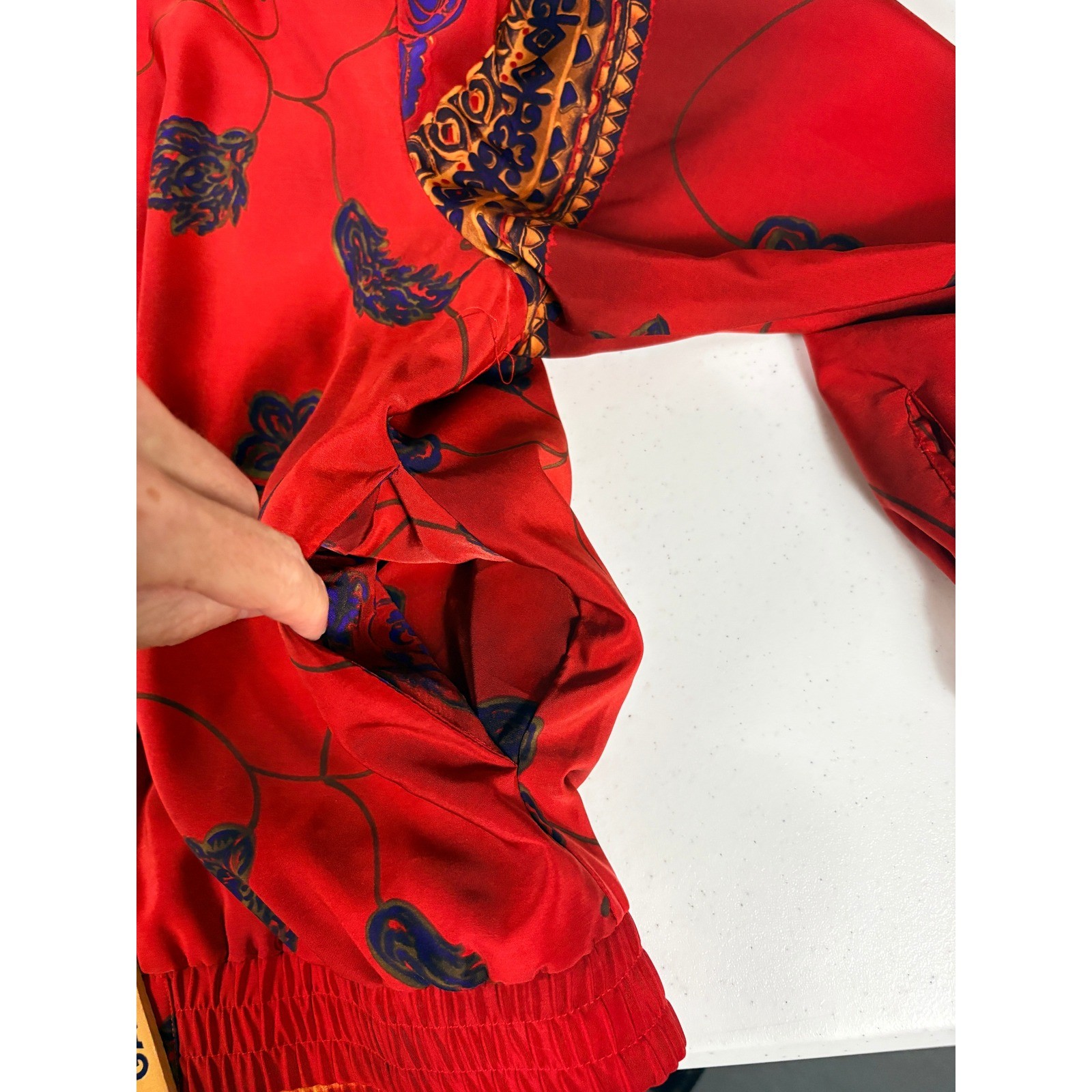 Patchington Vintage Red Floral Paisley Bomber Jacket Womens XL Button Up 90s
