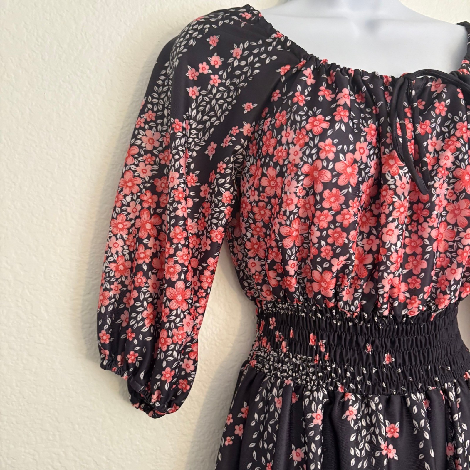 Ja Na of Hawaii Vintage Cherry Blossom Floral Maxi Dress Medium Bohemian