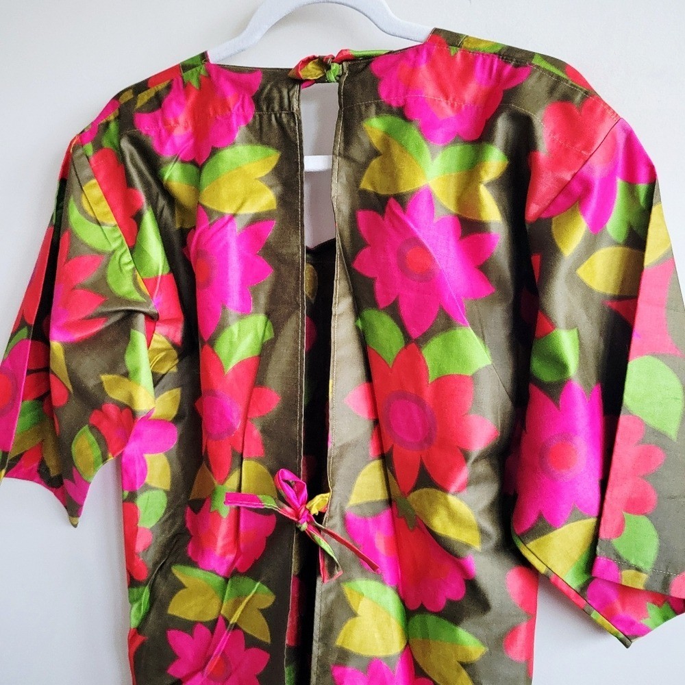 Vintage Design House Smock Apron Green & Pink Flower Power