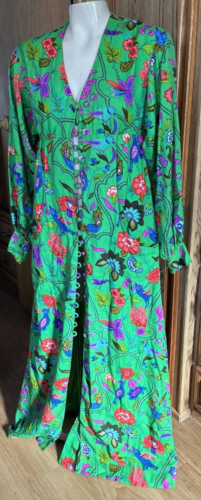 Mr Mort Stan Herman Green Psychedelic 1960 Maxi Dress Hippie Festival Designer M